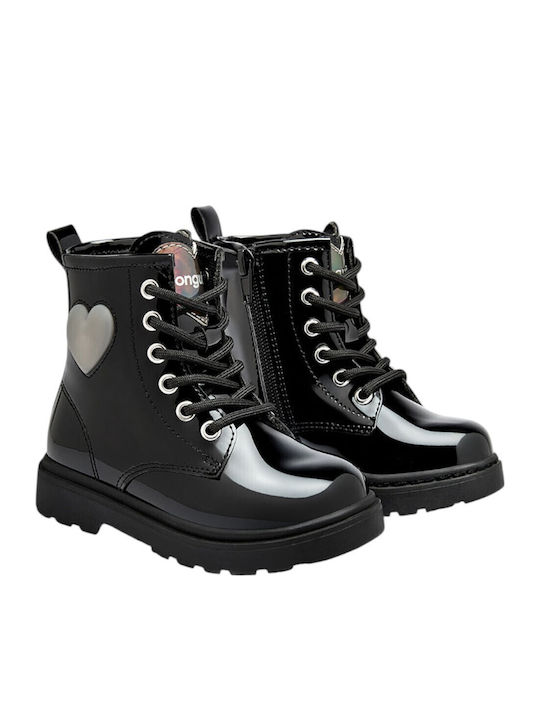 Kinderstiefel aus Lackleder mit Schnürsenkeln Schwarz