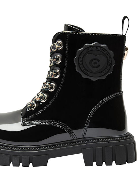 Kinderstiefel aus Lackleder mit Reissverschluss Schwarz