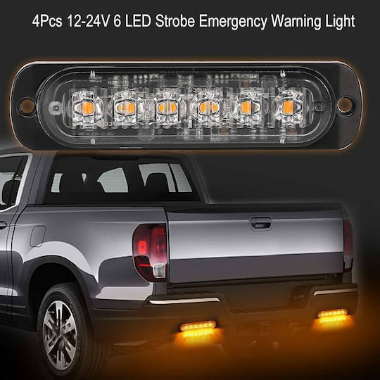 Led Strobe Προειδοποιητικό Φως 6 Led 6w 12v/24v 18 Λειτουργίες – Yellow Amber