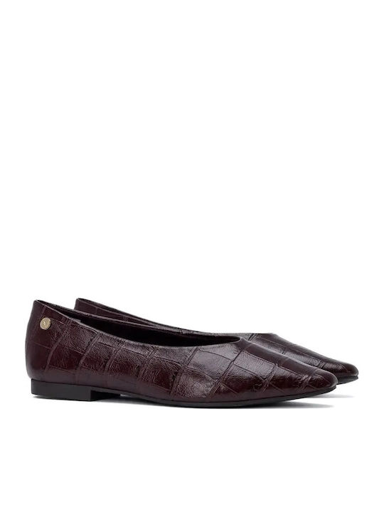 Leder Damen Ballerinas Spitz zulaufend Tierdruck Burgundisch