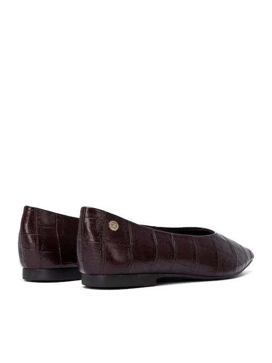 Leder Damen Ballerinas Spitz zulaufend Tierdruck Burgundisch