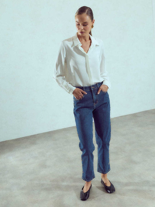 Celestino Women's Jeans Mom Fit Trousers Dark Blue