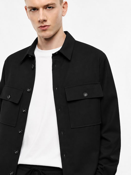 Long Sleeve Overshirt in Regular Fit Black