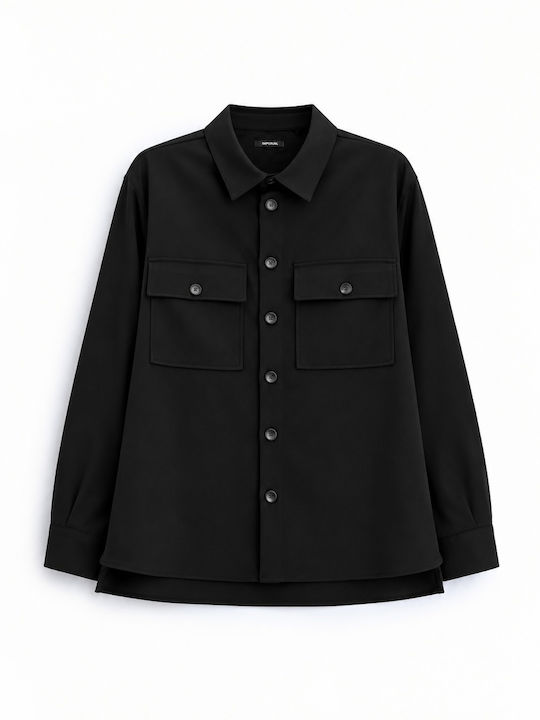 Long Sleeve Overshirt in Regular Fit Black