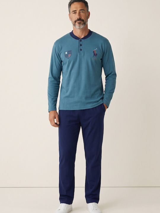 Мъжка Пижама Collection Polo Суитшърт 65% Памук Българско Производство Петролен Cl2720-65-петролен