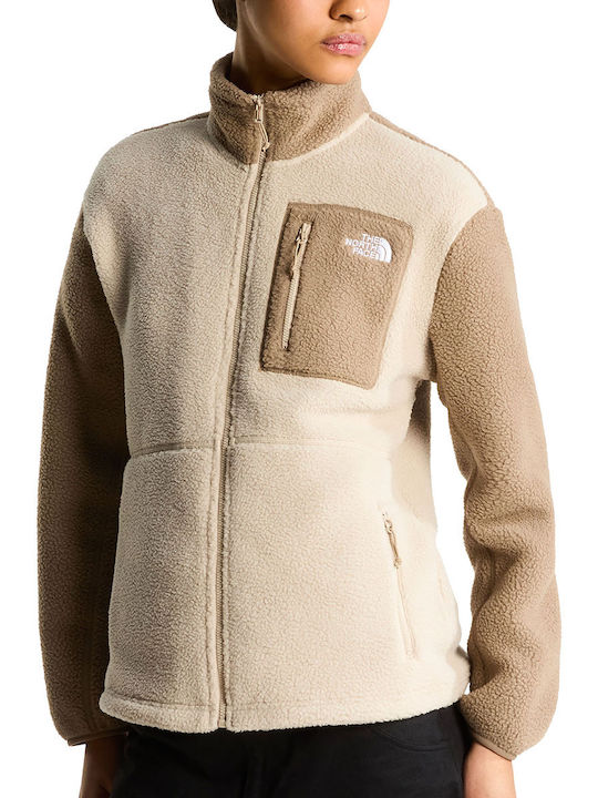 Yumiori Voll Fleece Damen Strickjacke mit Reissverschluss Beige