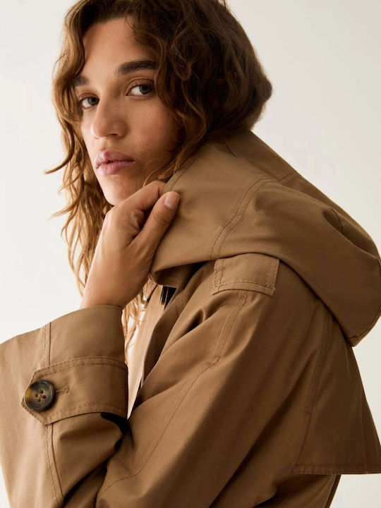 Women's Gabardine Camel with Hood