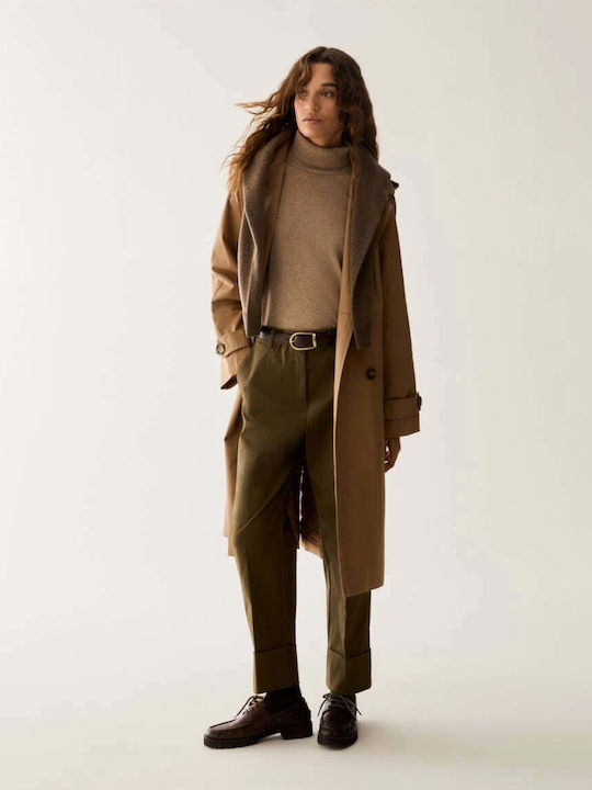 Women's Gabardine Camel with Hood