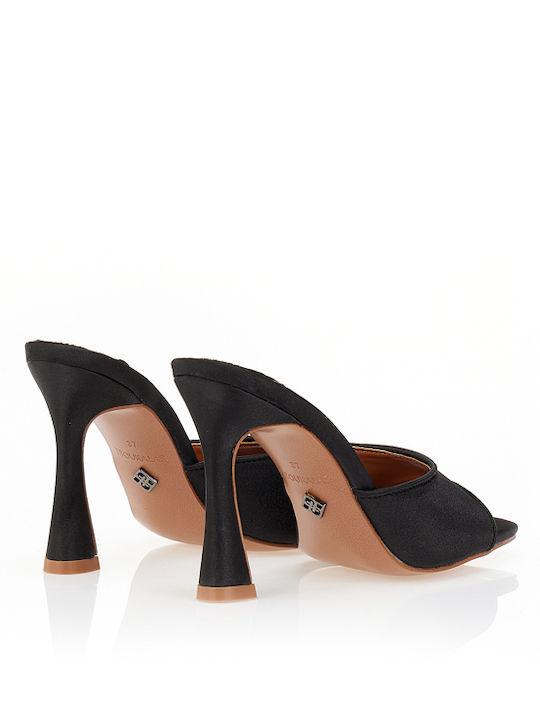 Satin Mules With High Heel In Black Colour