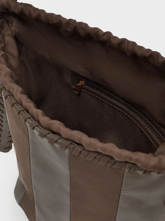 Gestrickte Damen Schultertasche Wildleder Braun