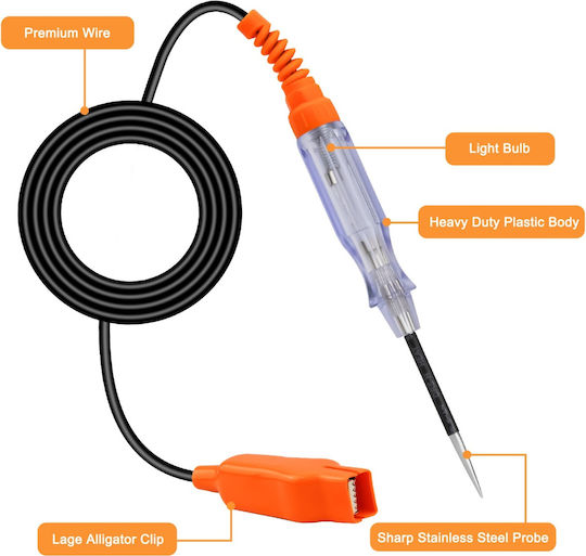 Techstar 85076a Tester de Circuit Auto Lampă 6–24v Dc Roșu Verde Led Polaritate Sondă Metalică Clemă Crocodil Protecție Siguranță Mașini Motociclete Camioane