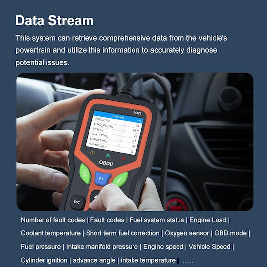 Techstar V321 Obd2 Car Diagnostic Tester Advanced Functions Battery Test Engine Error Read Clear Data Stream O2 Sensor Detection Qr Report Color Screen