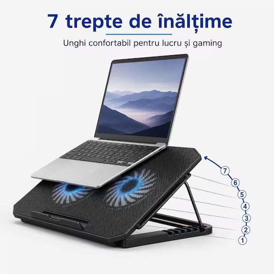 Suport de răcire pentru laptop Ga4 2 ventilatoare de 120 mm 7 niveluri compatibil cu dimensiuni de 12–17” Negru