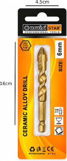 Uruisi Star Drill with Hexagon Shank for Glass Tiles and Metal 6mm 12mm 45x160mm