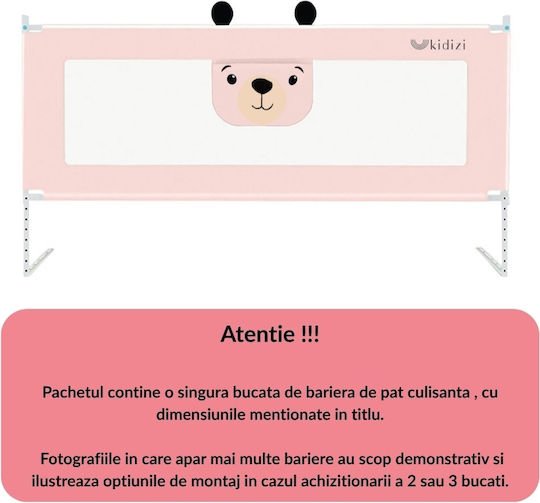 Kidizi Bară de Protecție pentru Pat Pliabilă din Material Textil în Culoare Roz 160εκ.