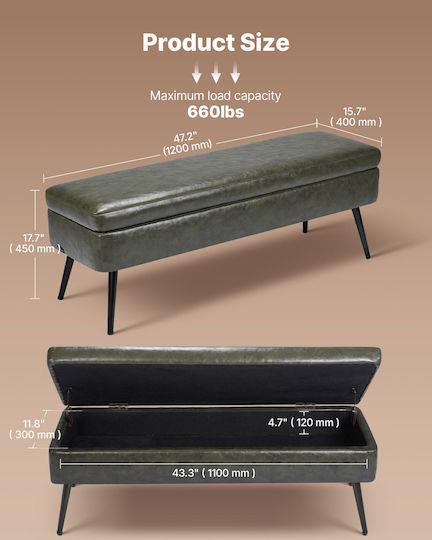 Vevor Bench Stool With Storage Space Upholstered with Artificial Leather Green