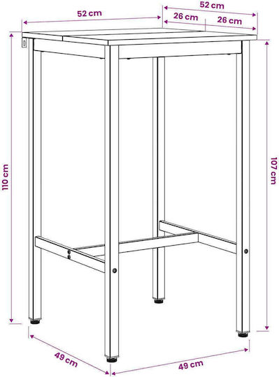 Artisan Square Bar Table Wooden with Metal Frame Oak 52x52x110cm
