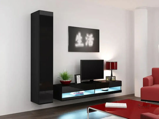 Dulap TV Cama cu Iluminare LED Negru M180xA30xÎ40cm
