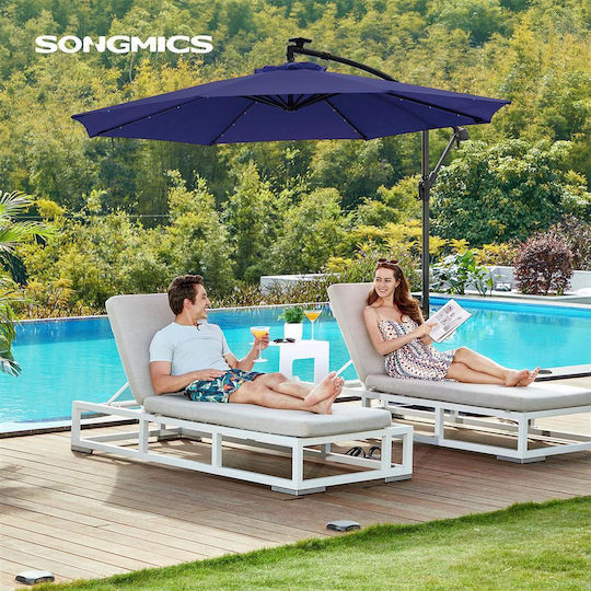 Hängender Rundschreiben Garten- und Terrassen-Sonnenschirm Metall Blau Φ3xΥ2.45m