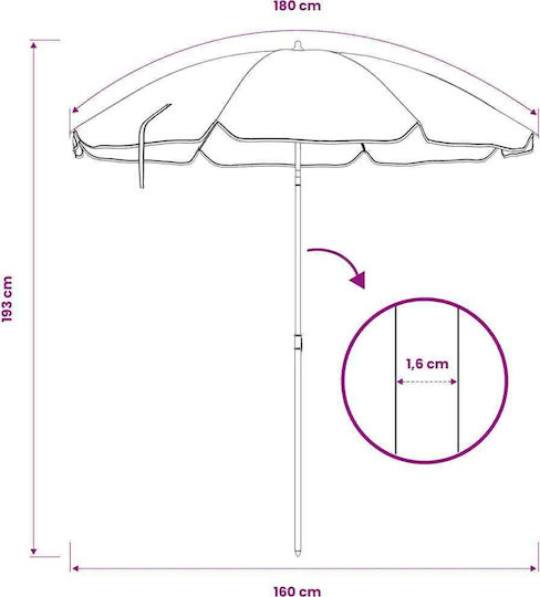 Round Metal Garden Parasol Blue Diameter 1.8xHeight 2m