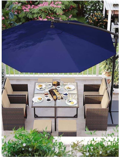 Hängender Rundschreiben Garten- und Terrassen-Sonnenschirm Metall Blau Φ3xΥ2.45m