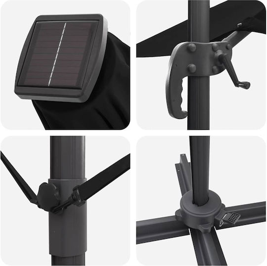 Hängender Quadratischer Garten- und Terrassen-Sonnenschirm aus Aluminium Schwarz 2,7x2,7xHöhe 2,7 m