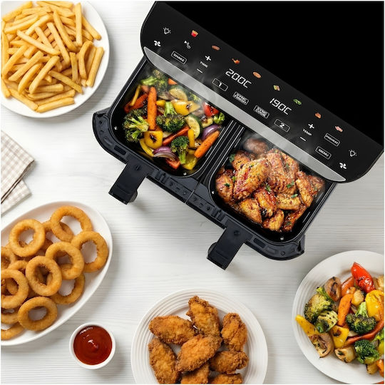 Tesla Electronics AirCook DualHeat QD464 XXL Heißluftfritteusen mit Doppelter Abnehmbarer Behälter 9lt Schwarz