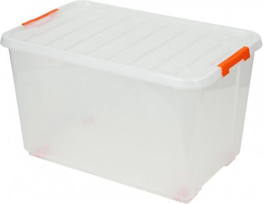 Tactix Plastic Storage Box with Wheels and Lid Transparent 58x37.5x34.5cm