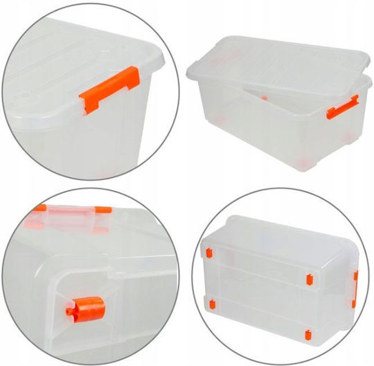 Tactix Plastic Storage Box with Wheels and Lid Transparent 58x37.5x34.5cm