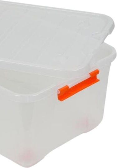 Tactix Plastic Storage Box with Wheels and Lid Transparent 58x37.5x34.5cm
