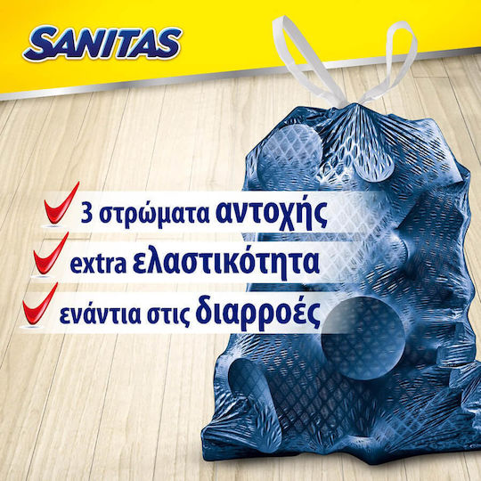 Sanitas Trash Bags Capacity 42lt with Drawstring Flex & Strong 52x75cm 10pcs Blue