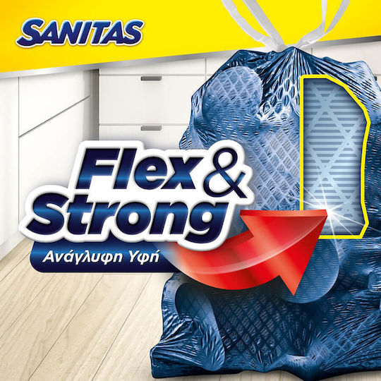 Sanitas Trash Bags Capacity 42lt with Drawstring Flex & Strong 52x75cm 10pcs Blue