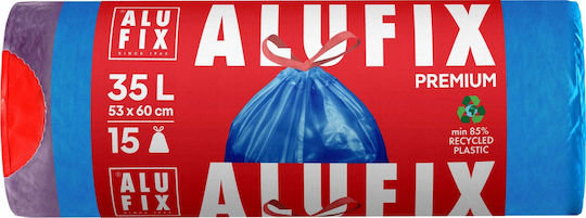Alufix Торби за смет Многоиздръжливи Капацитет 35lt с връзка 60x53cm 15бр Синьо