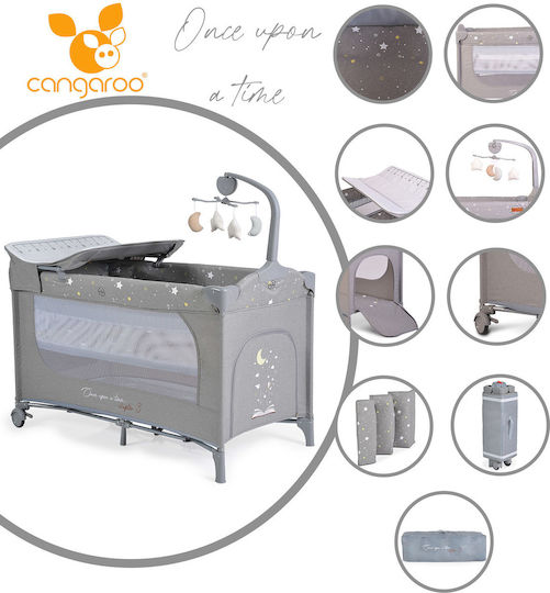 Cangaroo Once Upon A Time Playpen 3 Levels with Changing Table & Mattress Gray 125x62cm