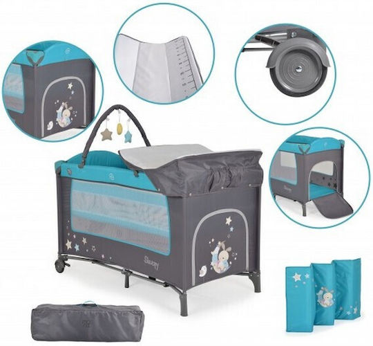 Moni Sleepy Playpen 2 Levels with Changing Table & Mattress Turquoise 120x60cm