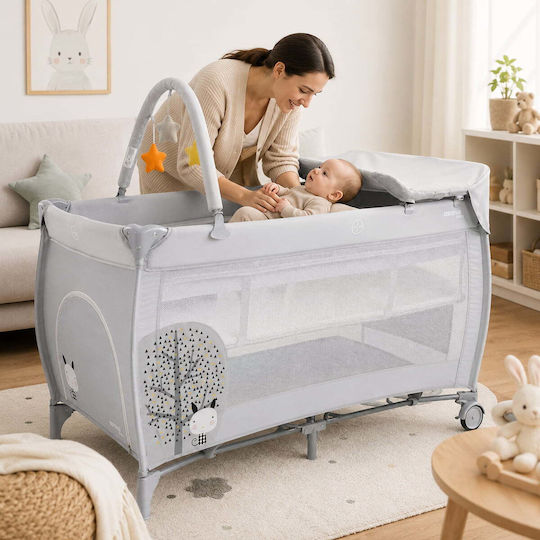 Asalvo Complet Laufstall 2 Ebenen mit Wickeltisch & Matratze Gray 75x125cm