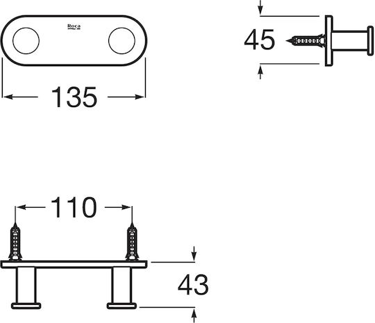 Roca Haken Badezimmer Doppelt Schrauben ​13.5x4.3cm Silber