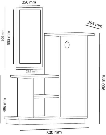 Mdf Мебел За Антре с Огледало И Гардероб 80x29.5x90см