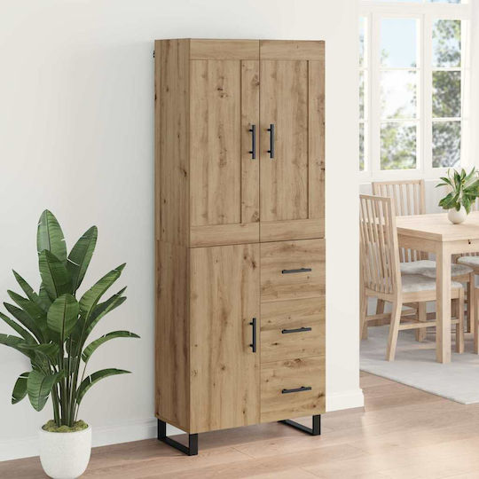 Standvitrine fürs Wohnzimmer aus Spanplatte in Artisan-Eiche 69,5x34x180 cm