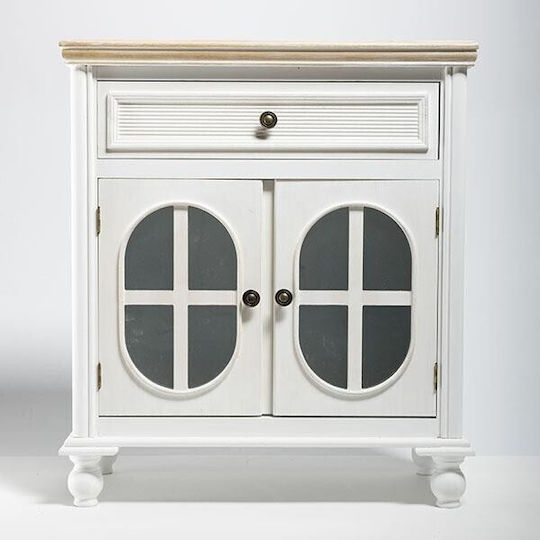 Bodenvitrine fürs Wohnzimmer aus Weißer Spanplatte mit Glastür 64x34.5x72.5cm