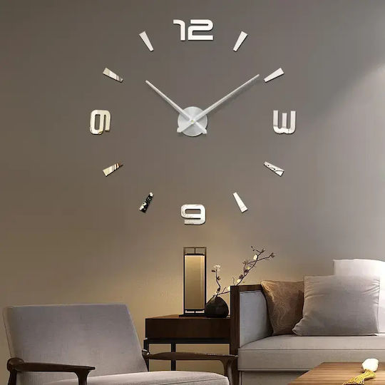 Mirror Numbers Do It Yourself 3D Wall Clock Sticker Plastic Silver Ø70cm