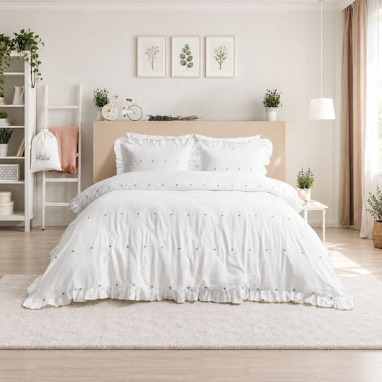 Şaheser Set Huse Pentru Pilote 200x220cm Dublă Cu 4 Fețe De Pernă Albă