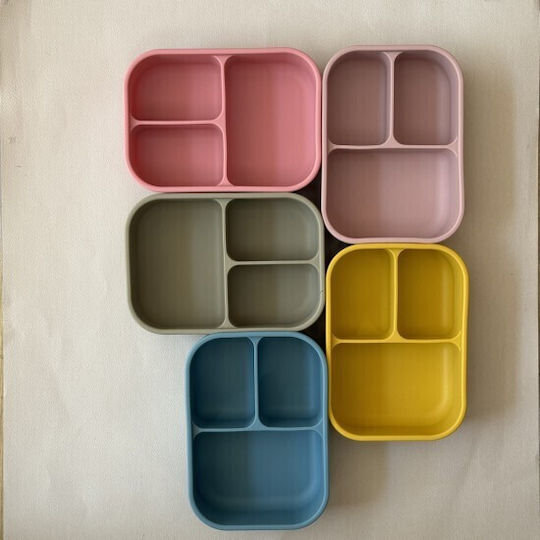 Nok Nok Kids' Food Container Made of Silicone 0.8 Litre Green Lunchbox 3 Divided Sage