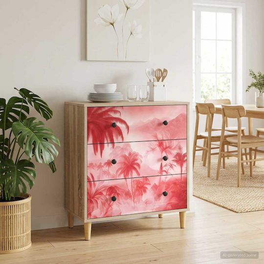 Aachen Wooden Chest of Drawers with 3 Drawers Pink 66x36.5x75cm