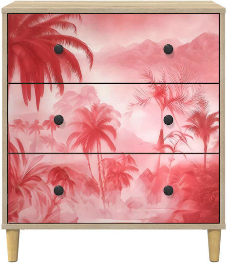 Aachen Wooden Chest of Drawers with 3 Drawers Pink 66x36.5x75cm