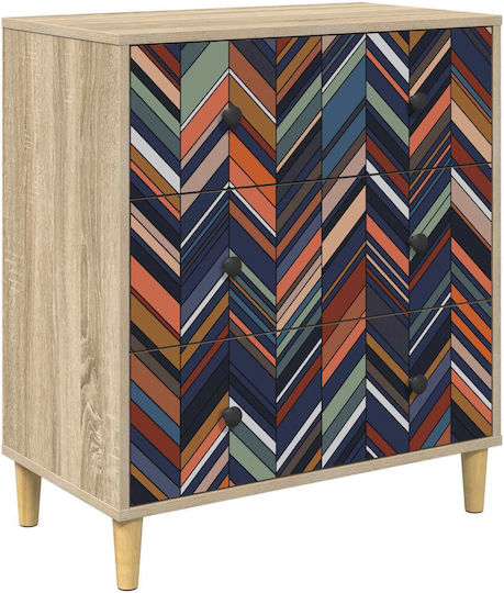 Kommode Schlafzimmer Holz Ommen mit 3 Schubladen Geometrisches Design 66x36.5x75cm