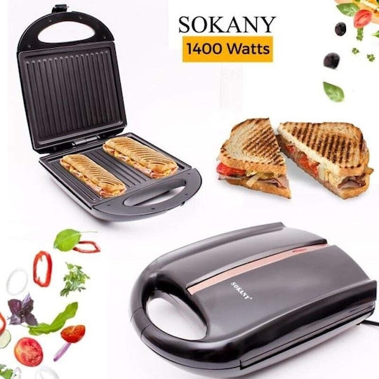 Sokany Sandwichmaker für for 2 Sandwiches Sandwiches 800W Schwarz