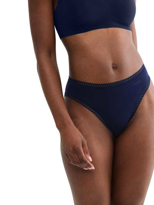 Βαμβακερά Ψηλόμεσα Γυναικεία Slip 3Pack με Δαντέλα Πετρόλ