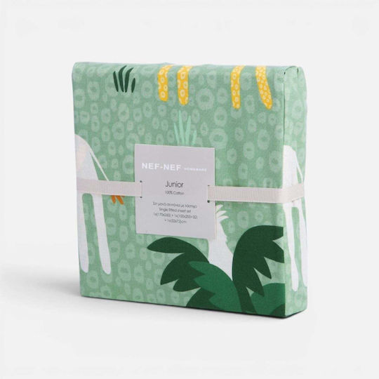 Nef-Nef Homeware Сет Спални Чаршафи Единични с Ластик Памучни Jungle Green 100x232cm 3бр