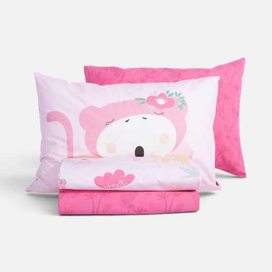 Nef-Nef Homeware Сет Спални Чаршафи Единично с Ластик Памучни Wild & Sweet Pink 100x232cm 3бр